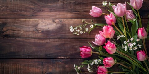 Naklejka na ściany i meble Spring or summer flower arrangement, minimal holiday concept. for mother's day, women's day, valentine's day, happy birthday, wedding