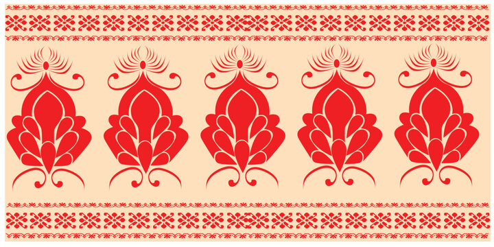 tribal pattern ( assamese pattern ) of northeast india which is used for textile design in assam gamosa , muga silk or other traditional dress.similar to ukrainian pattern or russian pattern.	