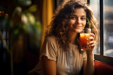 
Portrait of a young woman enjoying a Coffee Cocktail in a trendy cafe, capturing the moment of relaxation and indulgence