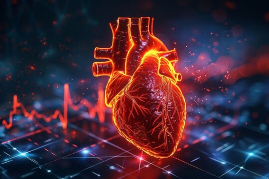 Human Heart Diagram, Ecg graph, heart attack concept. 3d illustration