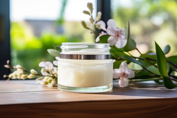 Obraz na płótnie Canvas Glass jar containing natural face cream for Waterless Self Care