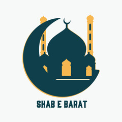 Shab-e-Barat Calligraphy with Mosque Design vector,Shab-e Mubarak Banner Greeting Card.
