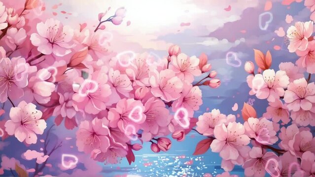 two butterflies flying on cherry blossoms. Love spring and summer season loop animation background. 4k resolution video. symbolizing the romance of the spring and summer seasons. 