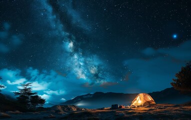 Camping under the starry sky with the Milky Way stretching above, encapsulating the wonder of stargazing.