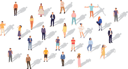 men and women standing with shadow, in flat style vector