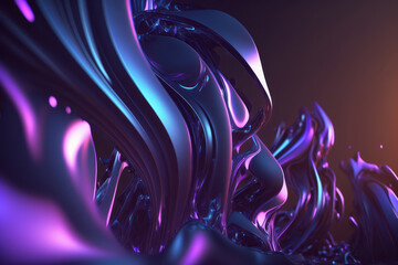 Purple and blue glossy wallpaper with abstract shapes. Glowing wavy texture. Background with curvy organics shapes. Generative ai - obrazy, fototapety, plakaty