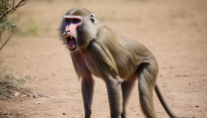 A Baboon Using Its Vocalizations To Warn The Group - obrazy, fototapety, plakaty