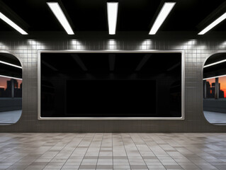 Billboard on underground wall mockup. Large hoarding template in subway. Generative Ai
