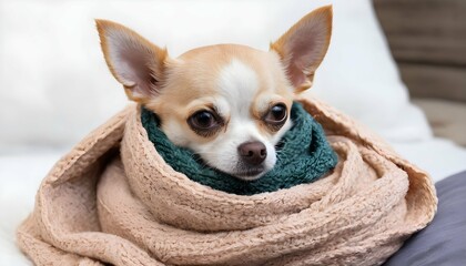 A Chihuahua Snuggled Up In A Warm Scarf