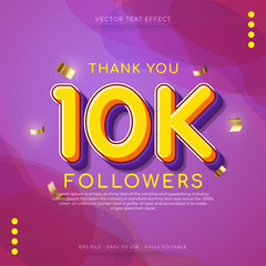 Vector thank you for 10K social media followers with gold confetti and gradient background