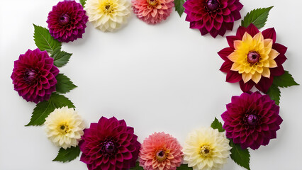 an empty circle of flowers on a white background. text space