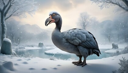A Dodo Bird In A Winter Wonderland - obrazy, fototapety, plakaty