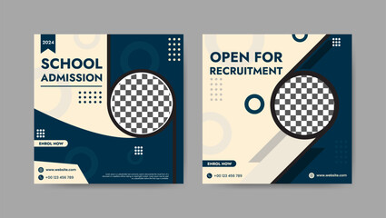 Collection of trendy school admissions and educational social media post templates. Square banner design background.
