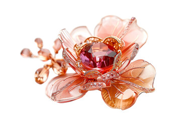 Pink Flower Brooch With Red Center
