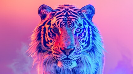 Creative Colorful Tiger King Head on Pop Art Style Background