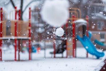 snowball midair with playground in the background