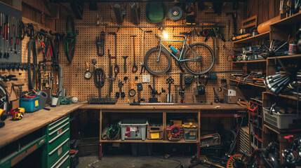A community bike repair workshop where neighbors share tools and knowledge to keep bikes in good condition - happiness, joy, love, respect - obrazy, fototapety, plakaty