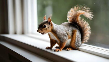 A Squirrel Perched On A Windowsill Peering Inside