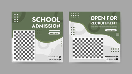Collection of trendy school admissions and educational social media post templates. Square banner design background.