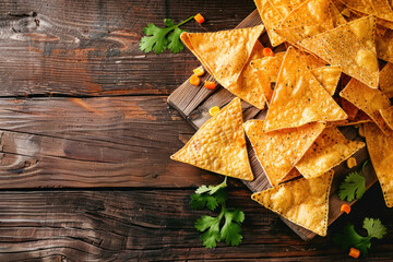 Pile of Tortilla Chips on Wooden Table