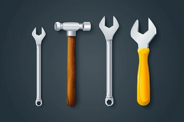 3d realistic Simple repair icon with hammer, screwdriver and wrench.