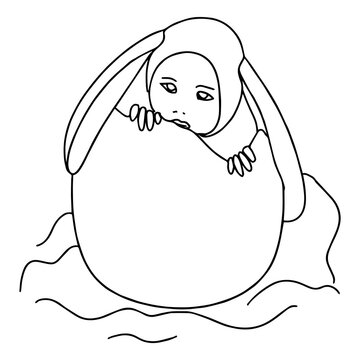 Egg with baby, Easter illustration in line art style.