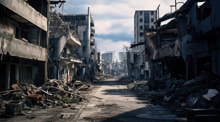 Destroyed city center after war. - obrazy, fototapety, plakaty