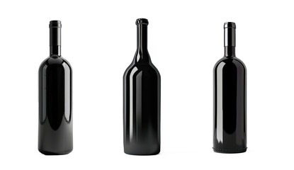 Set of black wine bottle on white surface on transparency background PNG

