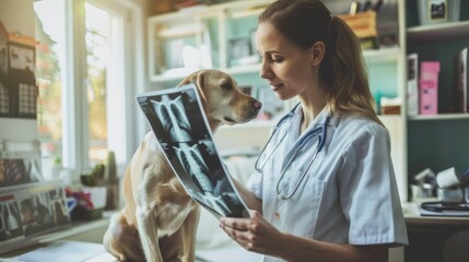 Veterinary doctor examining pet radiograph