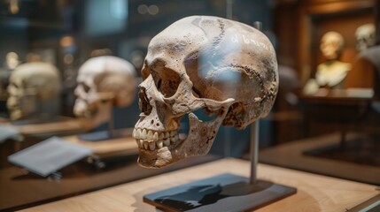 An exhibit of a human skull
