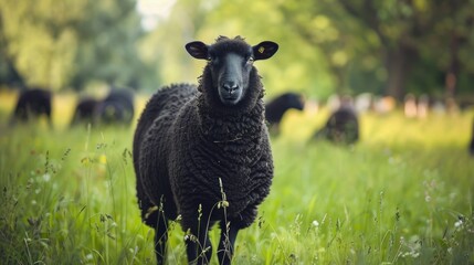 Black sheep grazing in a field