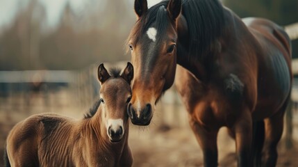 Portrait of a beautiful horse foal with mother - obrazy, fototapety, plakaty