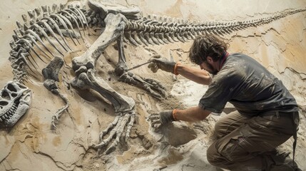 Excavating dinosaur fossils - obrazy, fototapety, plakaty