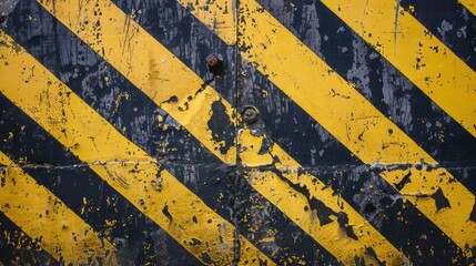 Black and yellow lines on wall. Danger sign
