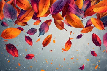 Autumn banner from colorful leaves on transparent background for websites and decor