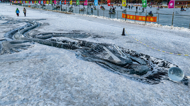 On February 5, 2024, in Changchun, China, an ice dragon appeared in the winter at Nanhu Park in Changchun.