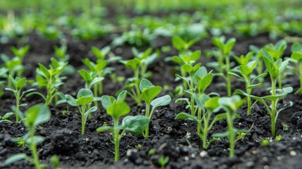 Obraz premium Field with young sunflower sprouts