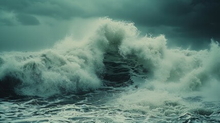 Obraz premium Powerful wave on the coast of the ocean