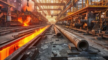 Iron and Steel Factory or Pipe Mill - obrazy, fototapety, plakaty