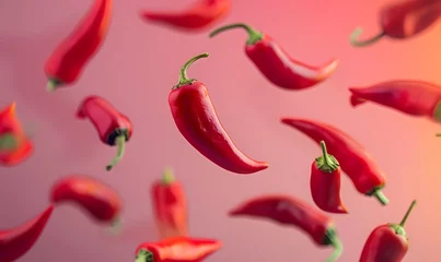 Fotobehang flying spicy red pepper,Generative AI © simba kim