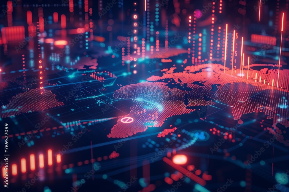 Poster advanced global network and data connectivity. digital visualization of an interconnected world with