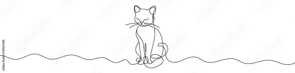 Poster continuous editable line drawing of cat. cat icon in one line.