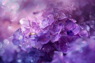 Foto op Plexiglas Cluster of Purple Flowers Adorned With Water Droplets © reddish