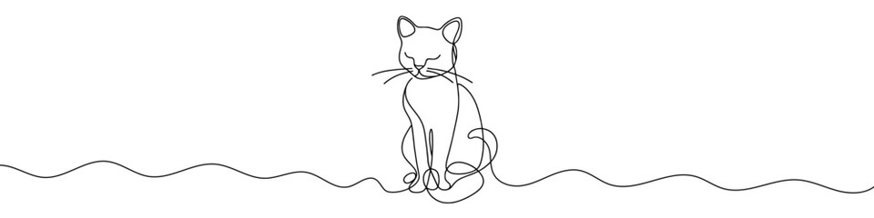 Continuous editable line drawing of cat. Cat icon in one line.