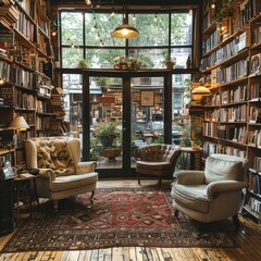 Vintage bookshop, curated collection, cozy reading nooks, passion for literature and community - obrazy, fototapety, plakaty