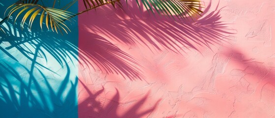 Fototapeta na wymiar Shadows from palm tree leaves on a monotone background wall