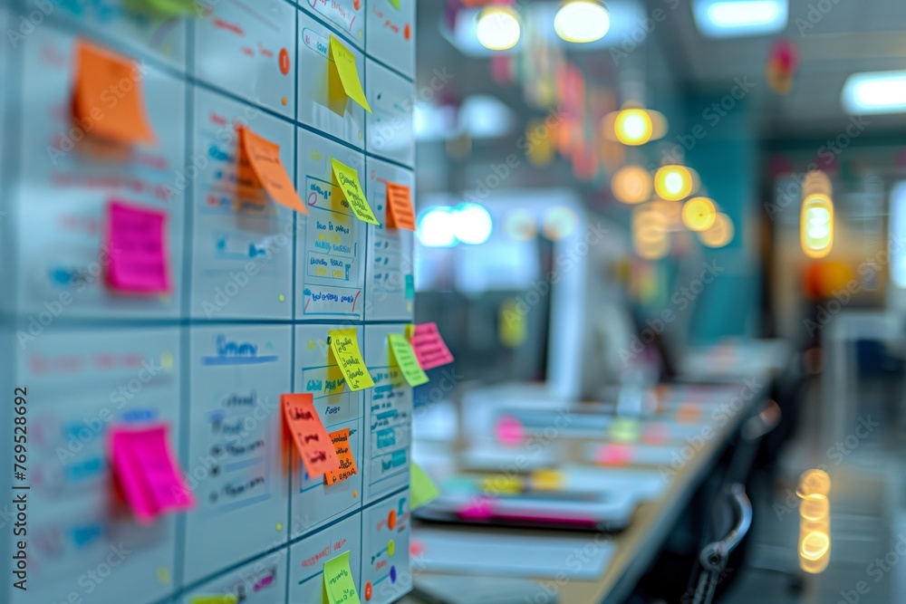 Poster creative brainstorming with sticky notes in modern office. colorful and vibrant array of sticky note