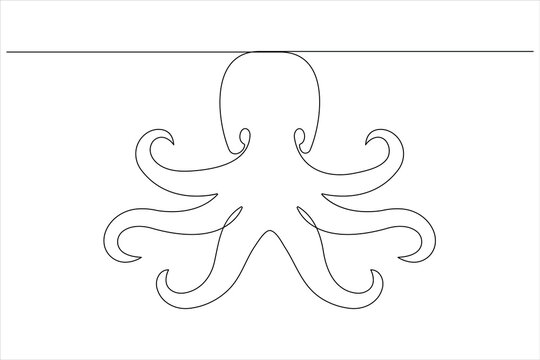 Octopus sea animal continuous one line art drawing of outline vector illustration