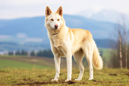 Slovakian Chuvach purebred beautiful breed of dog, background nature