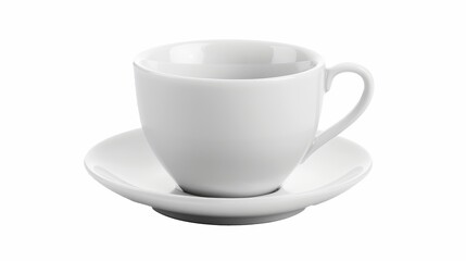 A cup and saucer of coffee on a white background.